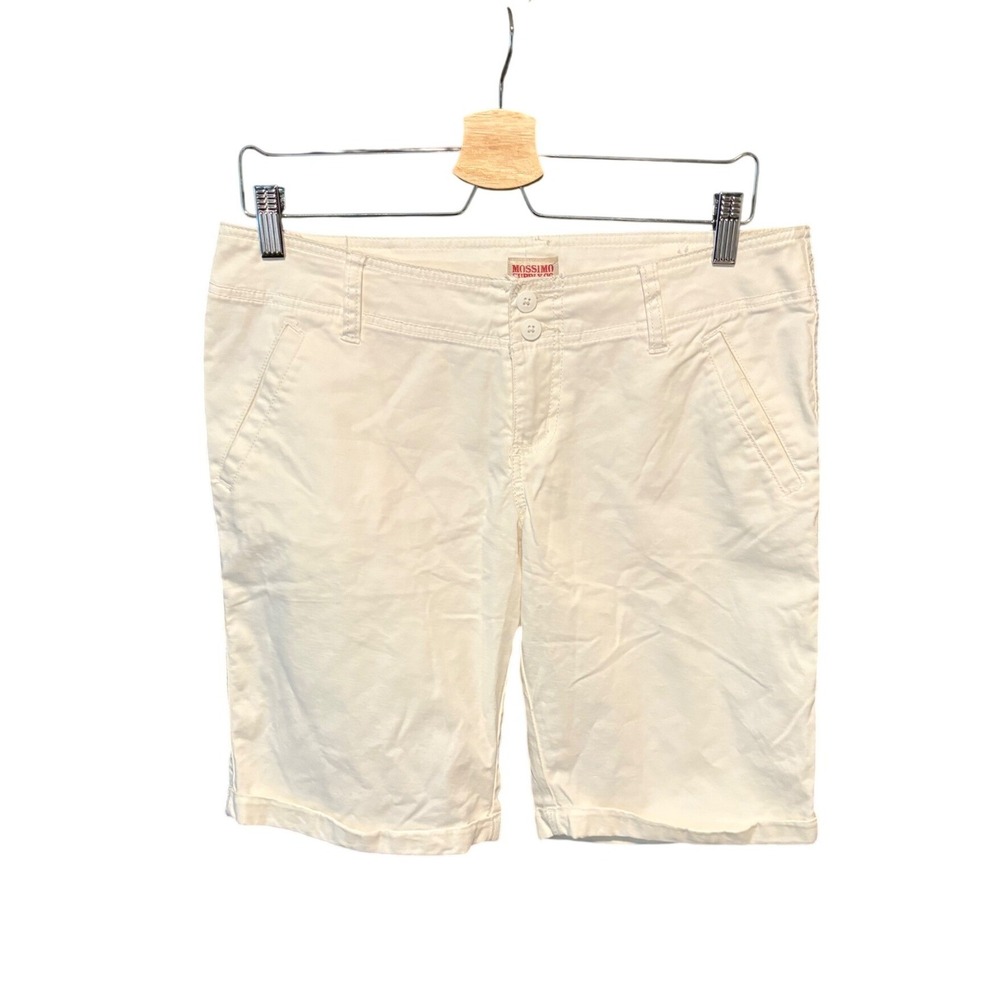Mossimo Womens Cream Bermuda Shorts Mid Rise Stretch Size 9 Off-White Summer